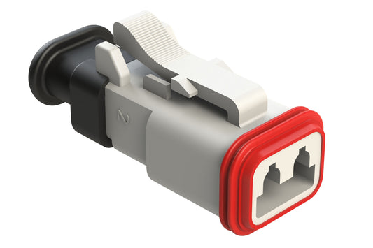 AT06-2S-SR01WHT 2-Way Plug Female Connector with Strain Relief Endcap, Standard Seal, White