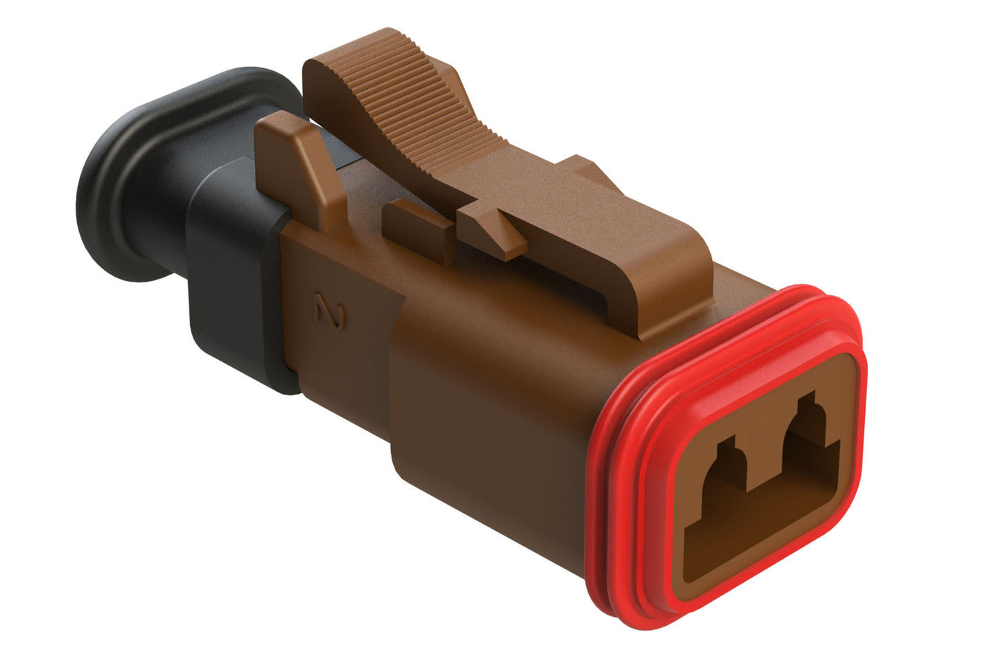 AT06-2S-SR02BRN 2-Way Plug Female Connector with Strain Relief Endcap, Reduced Seal, Brown