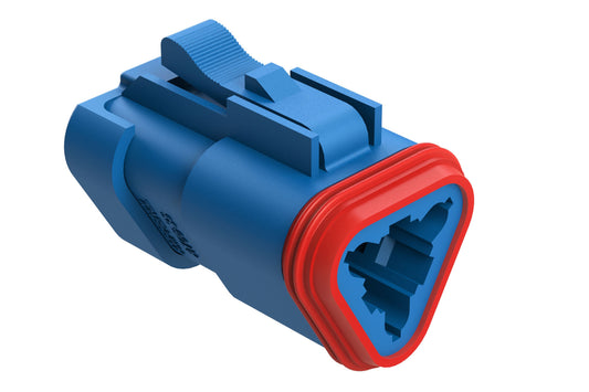 AT06-3S-MM01BLU 3-Way Plug, Female Connector with Reduced Diameter Seal (E-Seal) and End Cap, Blue
