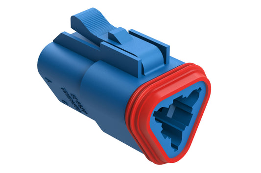 AT06-3S-RD01BLU 3-Way Plug, Black Female Connector with Reduced Diameter Seal (E-Seal), Blue