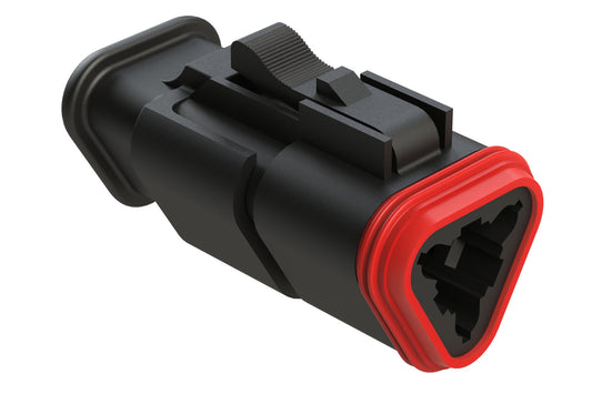 AT06-3S-SR01BLK 3-Way Plug Female Connector with Strain Relief Endcap with Standard Seal, Black. DT06-3S-EP11, DT06-3S-P032