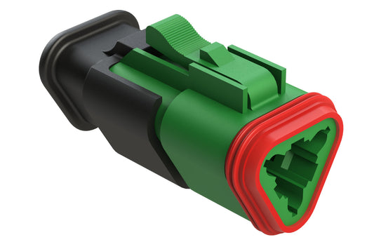 AT06-3S-SR01GRN 3-Way Plug Female Connector with Strain Relief Endcap with Standard Seal, Green