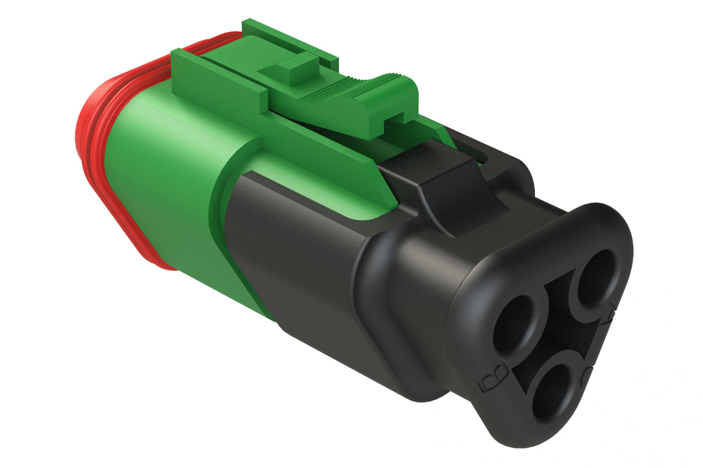 AT06-3S-SR01GRN 3-Way Plug Female Connector with Strain Relief Endcap with Standard Seal, Green