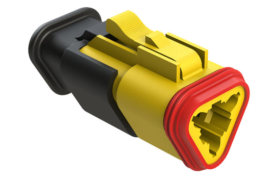 AT06-3S-SR01YEL 3-Way Plug Female Connector with Strain Relief Endcap with Standard Seal, Yellow
