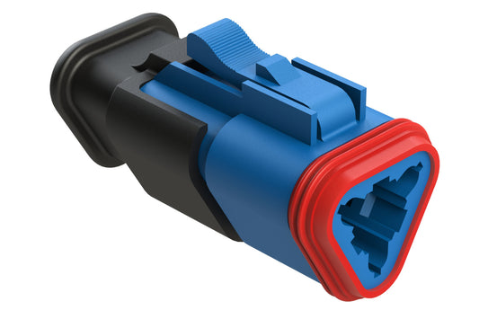 AT06-3S-SR02BLU 3-Way Plug Female Connector with Strain Relief Endcap, and Reduced Seal, Blue