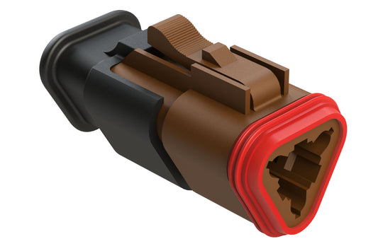 AT06-3S-SR02BRN 3-Way Plug Female Connector with Strain Relief Endcap, and Reduced Seal, Brown