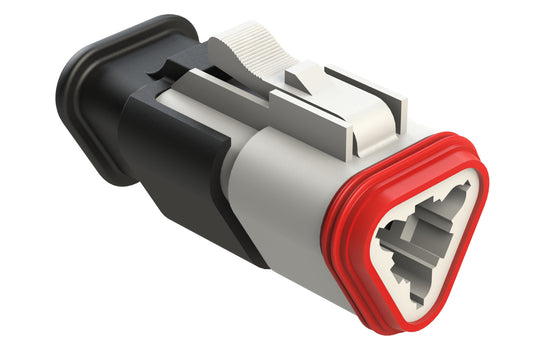 AT06-3S-SR02WHT 3-Way Plug Female Connector with Strain Relief Endcap, and Reduced Seal, White