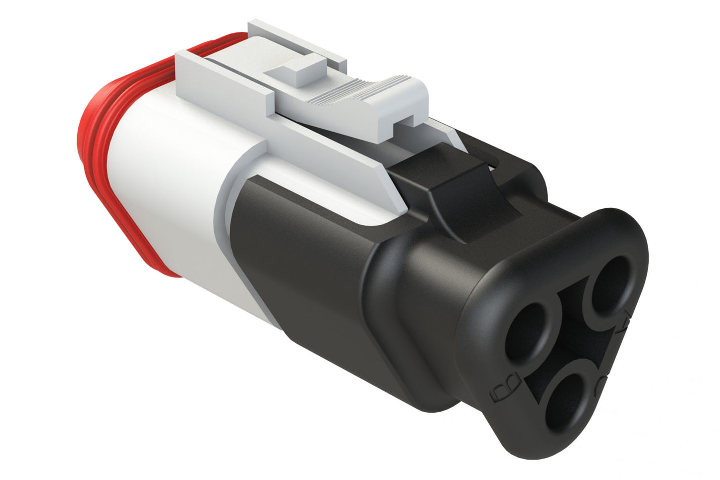 AT06-3S-SR02WHT 3-Way Plug Female Connector with Strain Relief Endcap, and Reduced Seal, White