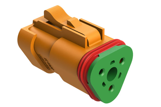 AT06-3S-SS01ORG 3-Way Plug, Female Connector with Solid Rear Grommet and Endcap, Wedgelock included, Orange