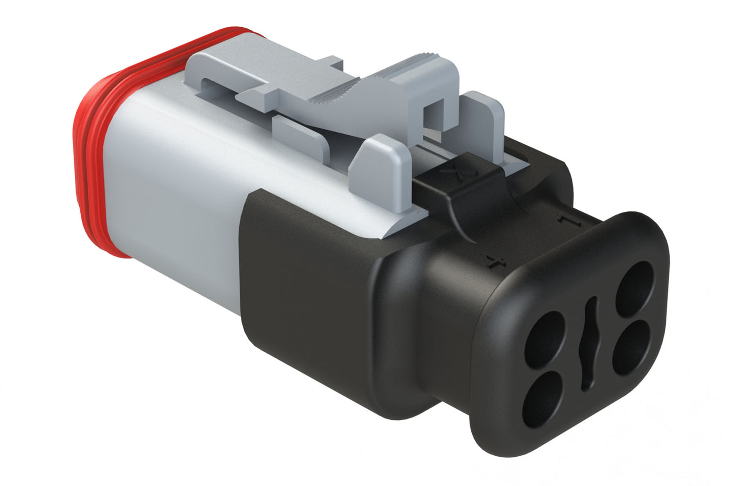 AT06-4S-SR01GRY 4-Way Plug Female Connector with Strain Relief Endcap, Standard Seal, Grey. DT06-4S-E008