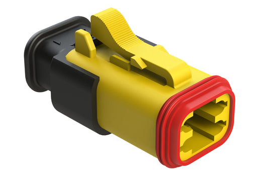 AT06-4S-SR01YEL 4-Way Plug Female Connector with Strain Relief Endcap, Standard Seal, Yellow