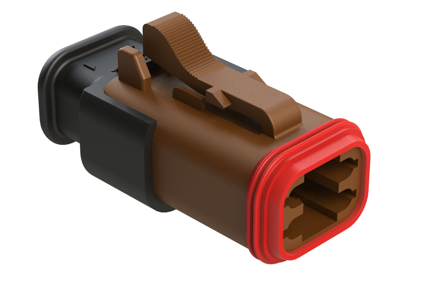 AT06-4S-SR02BRN 4-Way Plug, Female Connector with Reduced Diameter Seal (E-Seal), Strain Relief Endcap, Brown