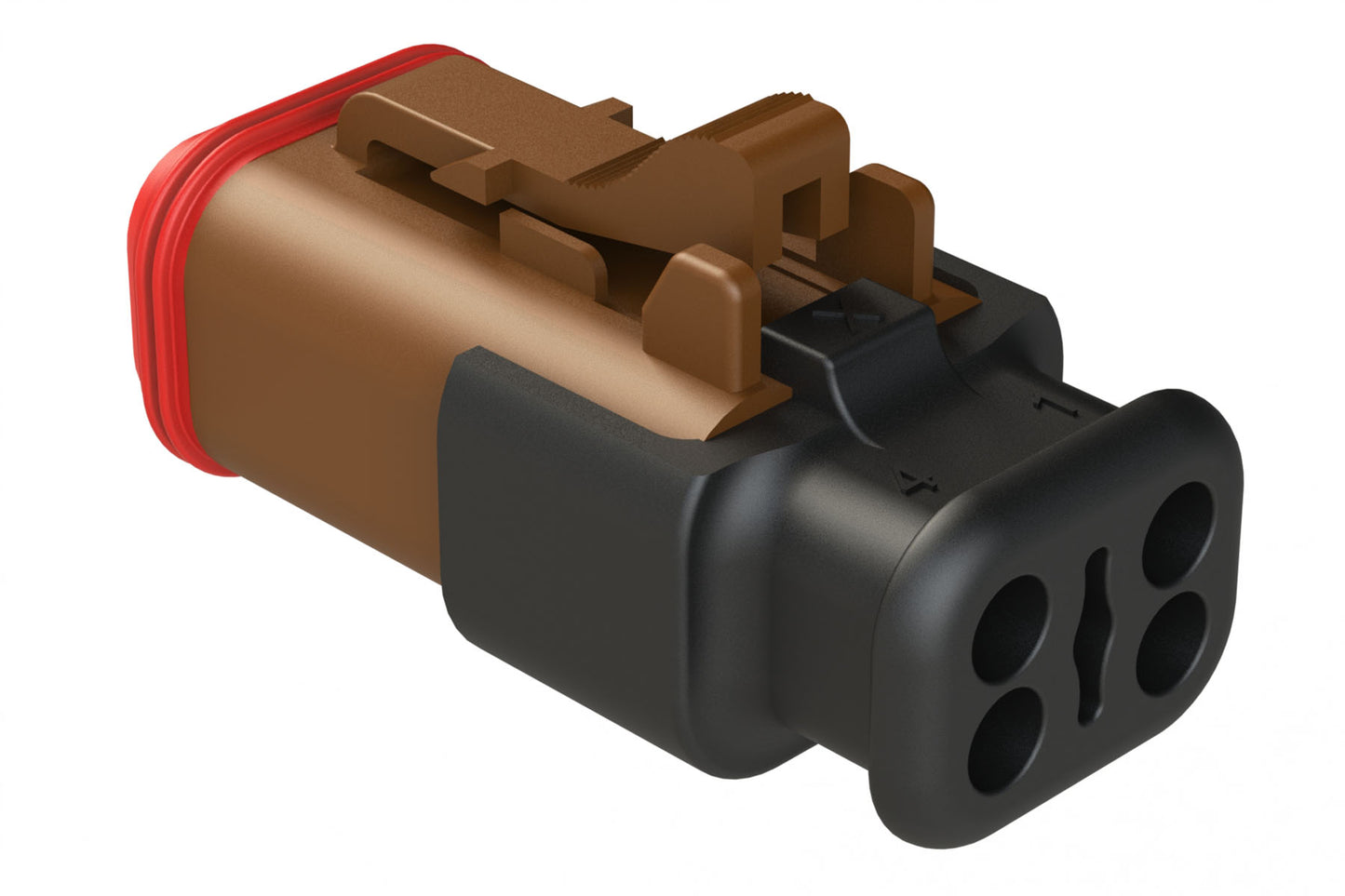 AT06-4S-SR02BRN 4-Way Plug, Female Connector with Reduced Diameter Seal (E-Seal), Strain Relief Endcap, Brown