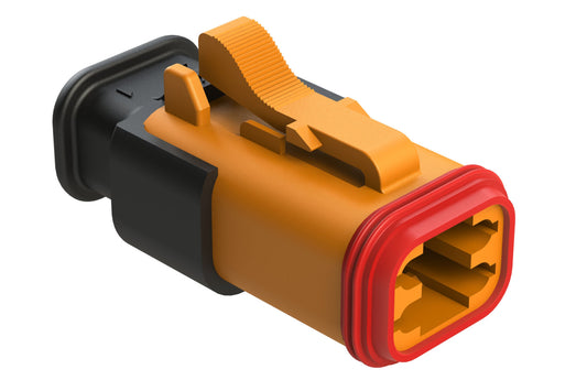 AT06-4S-SR02ORG 4-Way Plug, Female Connector with Reduced Diameter Seal (E-Seal), Strain Relief Endcap, Orange
