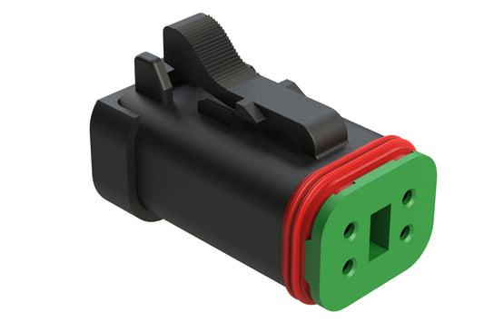 AT06-4S-SS01BLK 4-Way Plug, Female Connector with Solid Rear Grommet and Endcap, Wedgelock included, Black