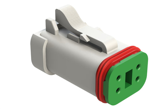 AT06-4S-SS01WHT 4-Way Plug, Female Connector with Solid Rear Grommet and Endcap, Wedgelock included, White