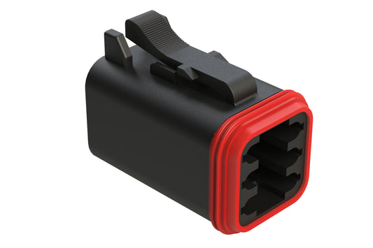 AT06-6S-RD01BLK 6-Way Plug, Black Female Connector with Reduced Diameter Seal (E-Seal), Black. DT06-6S-CE02, DT06-6S-CE06