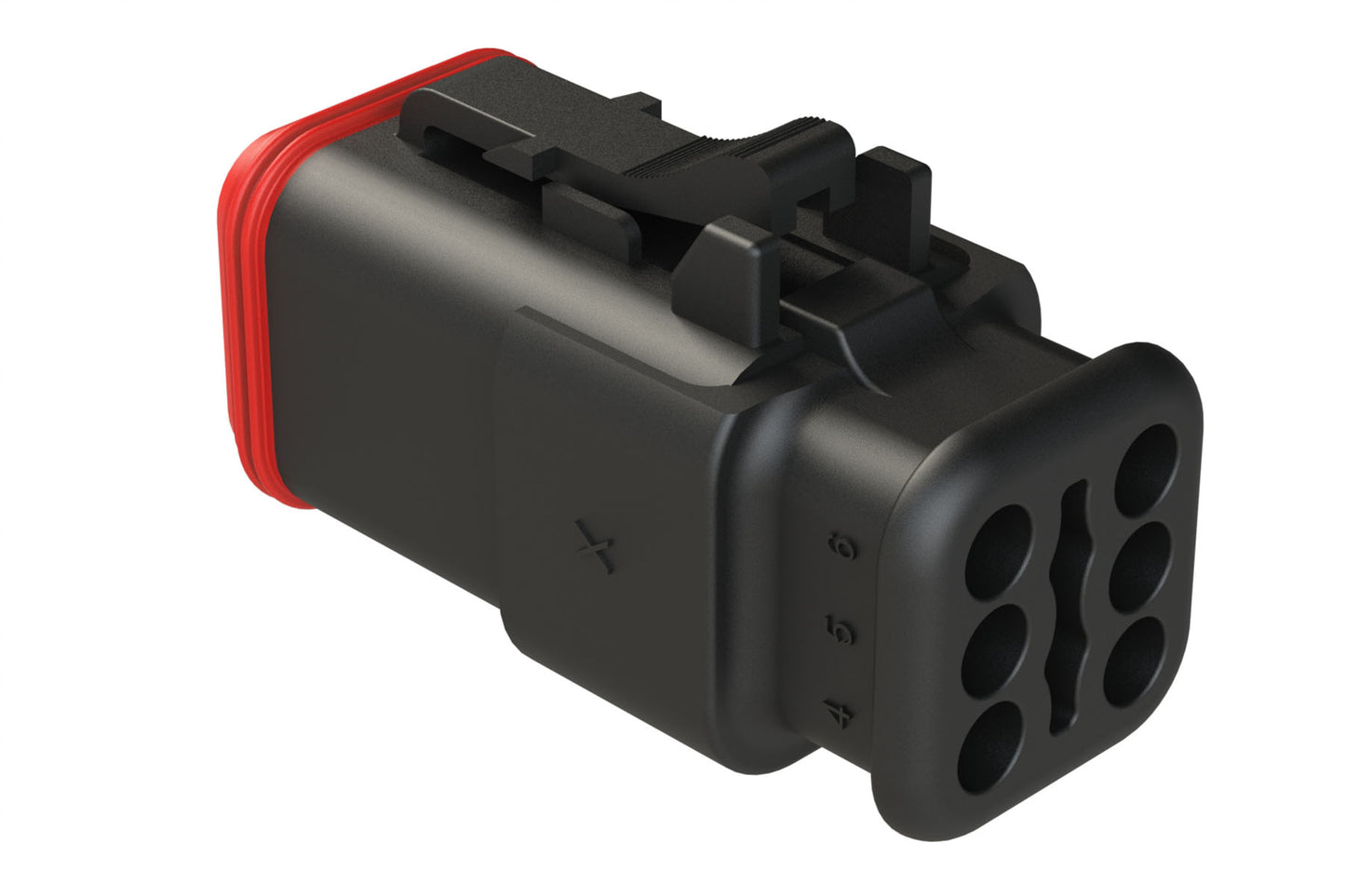AT06-6S-SR01BLK 6-Way Plug Female Connector with Strain Relief Endcap, Standard Seal, Black. DT06-6S-EP11