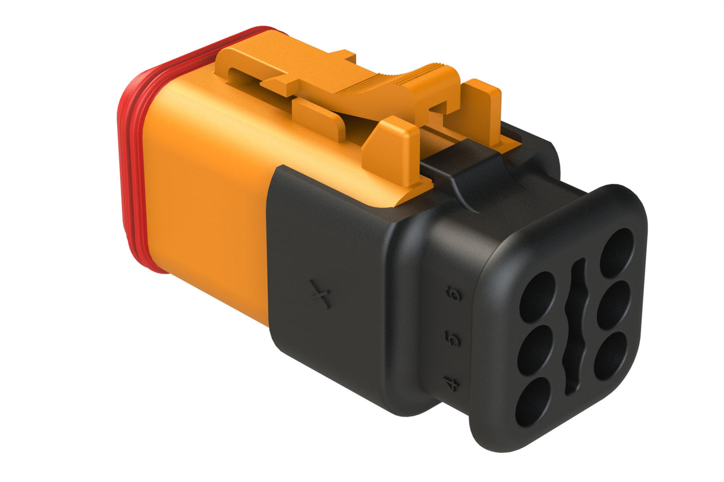 AT06-6S-SR01ORG 6-Way Plug Female Connector with Strain Relief Endcap, Standard Seal, Orange