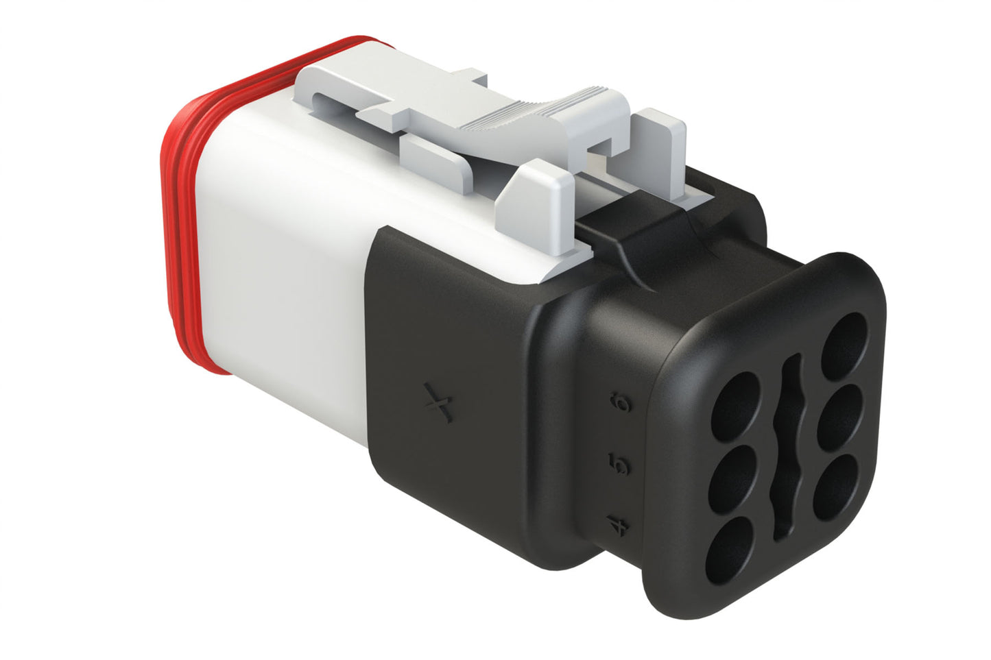 AT06-6S-SR01WHT 6-Way Plug Female Connector with Strain Relief Endcap, Standard Seal, White