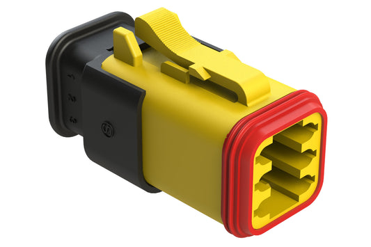 AT06-6S-SR01YEL 6-Way Plug Female Connector with Strain Relief Endcap, Standard Seal, Yellow