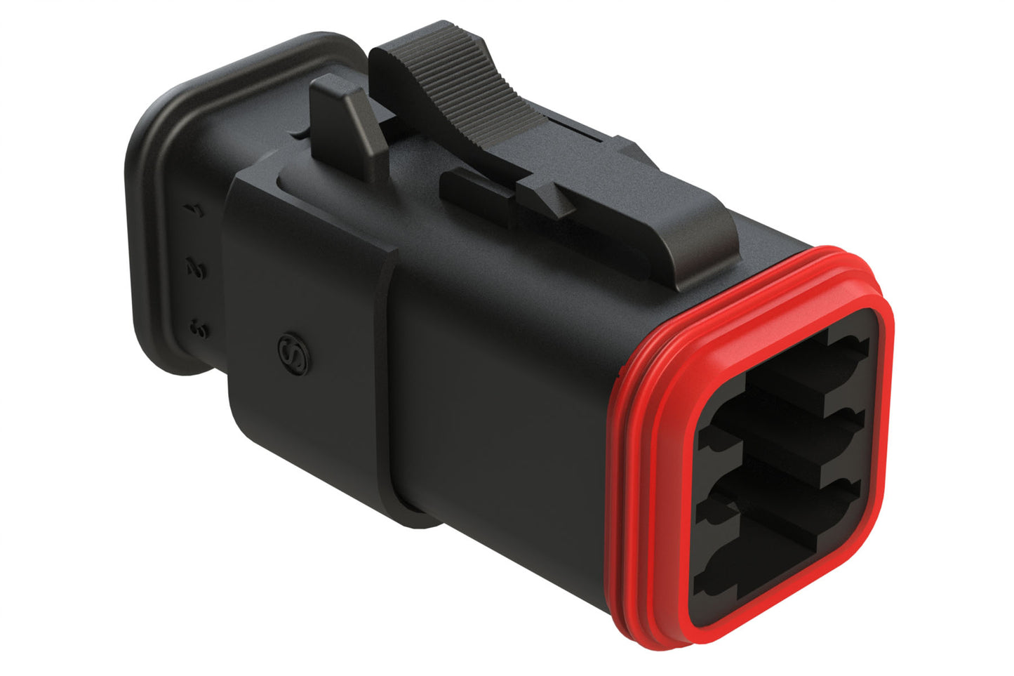 AT06-6S-SR02BLK 6-Way Plug Female Connector with Reduced Diameter Seal, Strain Relief Endcap, Black. DT06-6S-CE12