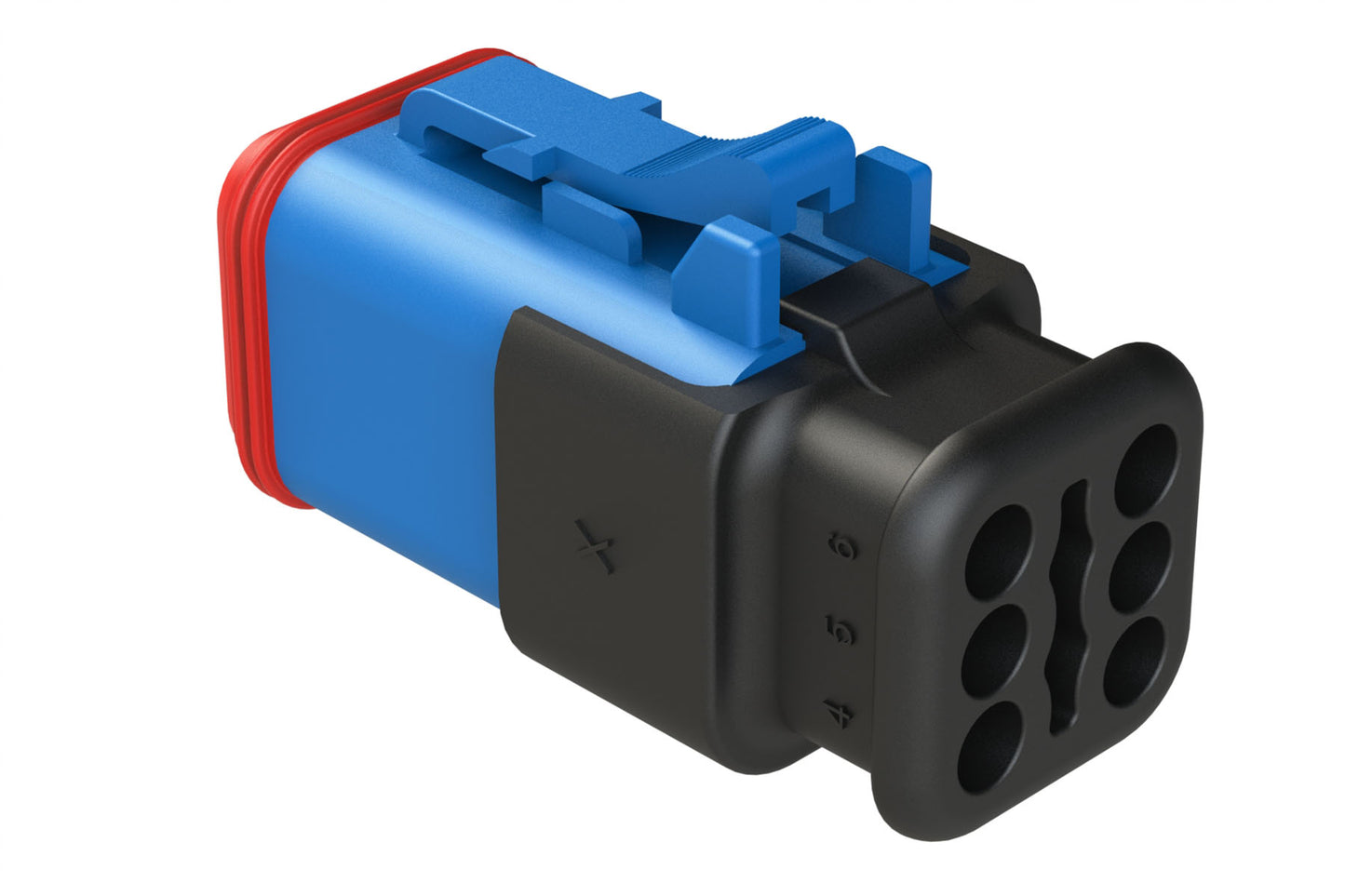 AT06-6S-SR02BLU 6-Way Plug Female Connector with Reduced Diameter Seal, Strain Relief Endcap, Blue