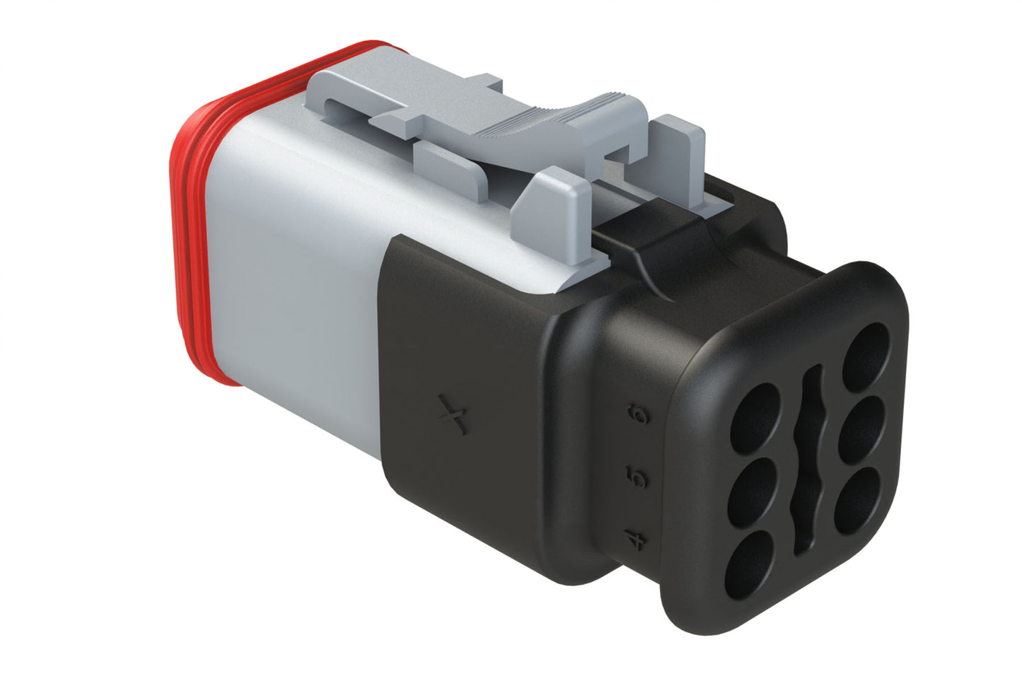 AT06-6S-SR02GRY 6-Way Plug Female Connector with Reduced Diameter Seal, Strain Relief Endcap, Grey. DT06-6S-CE13