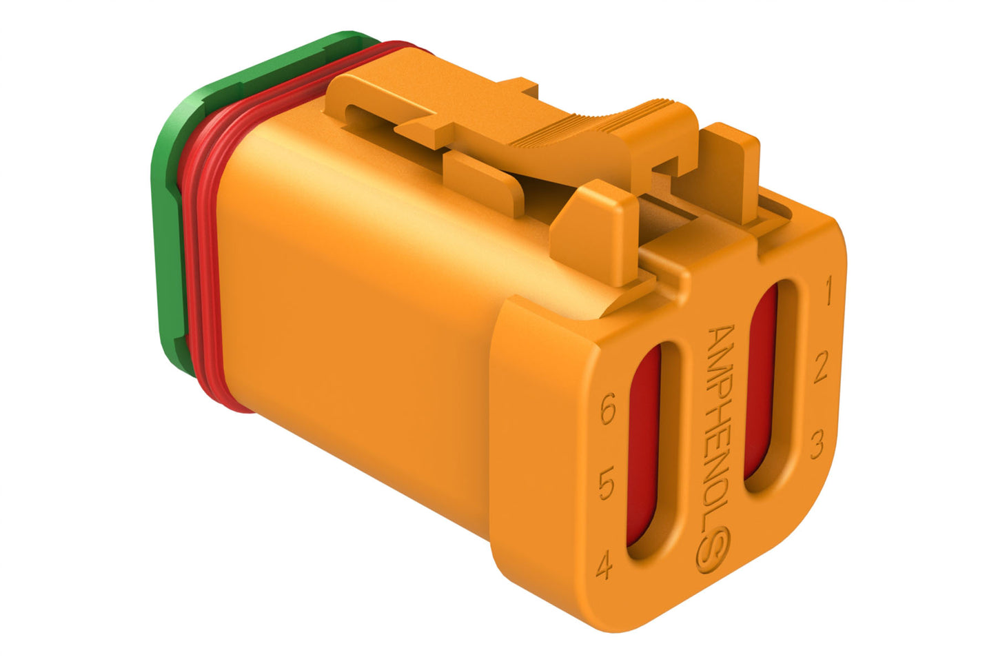 AT06-6S-SS01ORG 6-Way Plug, Female Connector with Solid Rear Grommet and Endcap, Wedgelock included, Orange