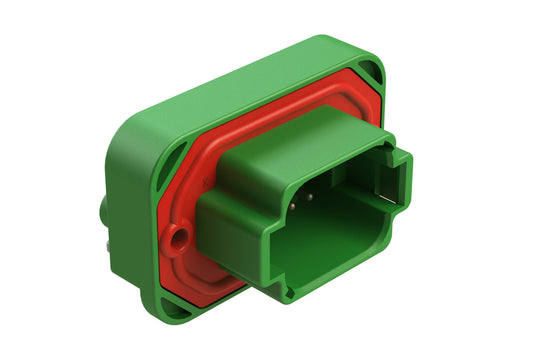 AT13-08PC-BM04 8 Position Right Angle Flange Mount PCB Receptacle, Potted, Green, Tin Plated Contacts Included. Keyed C