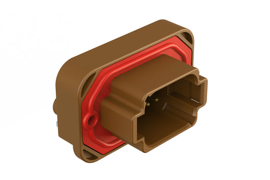 AT13-08PD-BM02 8 Position Right Angle Flange Mount PCB Receptacle, Potted, Brown, Gold Plated Contacts Included. Keyed D