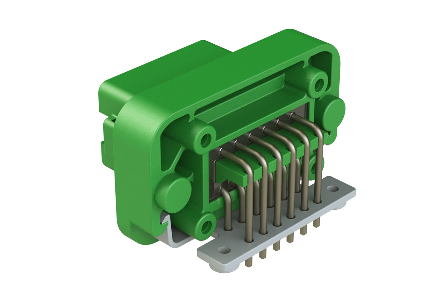 AT13-12PC-BM18 12 Position Right Angle Flange Mount PCB Receptacle, Potted, Green, Tin Plated Contacts Included. Keyed C, Extended Length Shroud