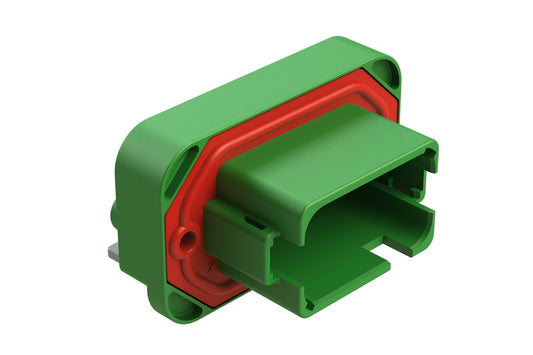AT13-12PC-BM18 12 Position Right Angle Flange Mount PCB Receptacle, Potted, Green, Tin Plated Contacts Included. Keyed C, Extended Length Shroud