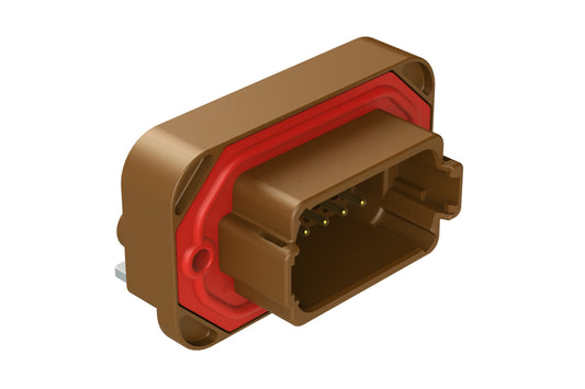 AT13-12PD-BM01 12 Position Right Angle Flange Mount PCB Receptacle, Brown, Gold Plated Contacts Included. Keyed D. DT13-12PD-G003