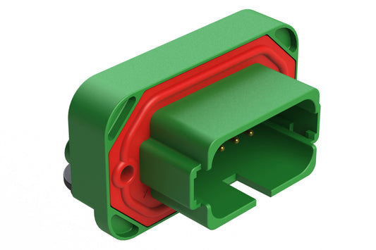AT13-18PC-BM02GN 18 Position, Right Angle Flange Mount PCB Receptacle, Gold Plated Contacts Included, Potted, Keyed C, Green