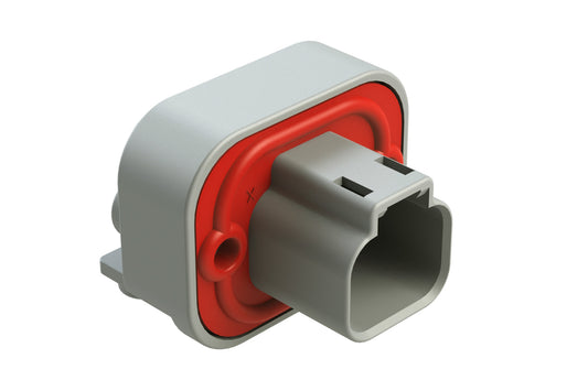 AT13-2P-BM04 2 Position Right Angle Flange Mount PCB Receptacle, Potted, Grey, Tin Plated Contacts Included