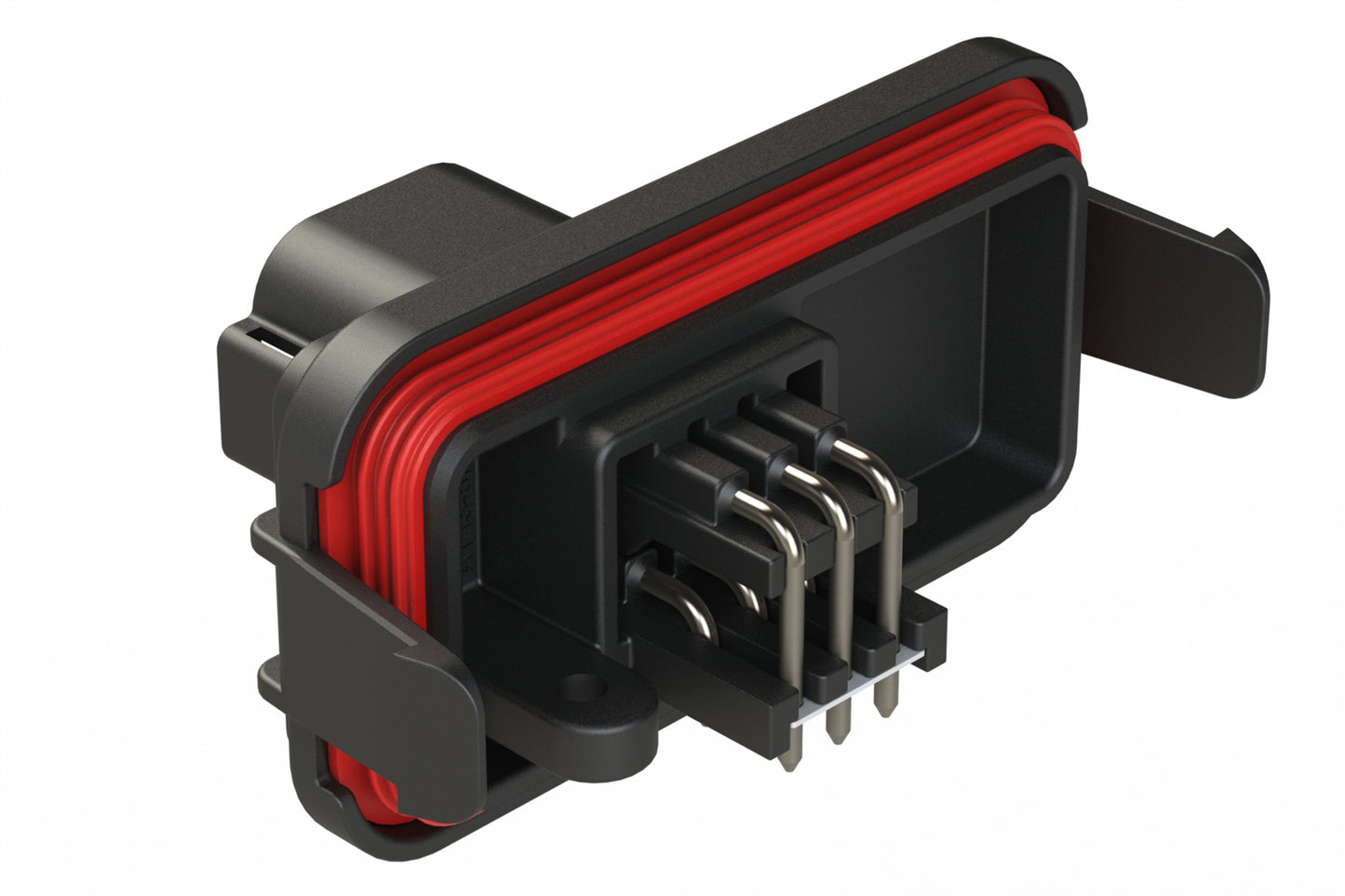 AT13-6P-SBH01 6 Position PCB Receptacle Header without cutout, Flange Mount, Right Angle, Size 16 Pin Contacts,, Gold/Tin Plating, Black.  Use with Armor IPX™ Small Enclosures, AT Connectors