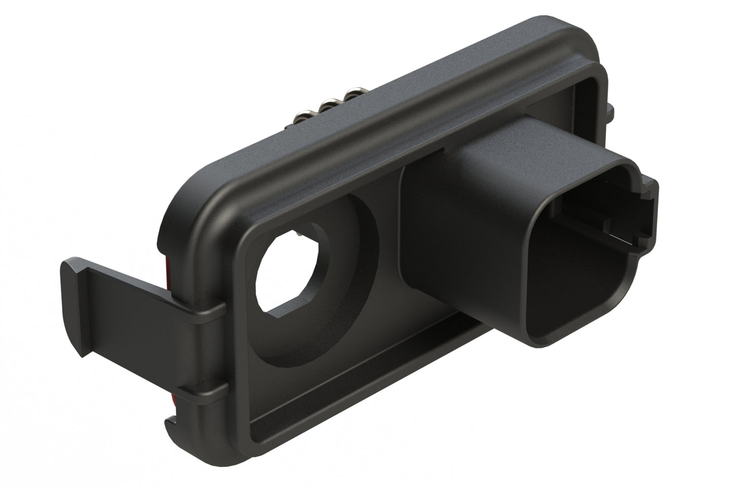 AT13-6P-SBH03-M12RA01 6 Position PCB Receptacle Header, M12 Panel Mount, Right Angle, Size 16 Pin Contacts,, Nickel/Tin Plating, Black.  Use with Armor IPX™ Small Enclosures, AT Connectors