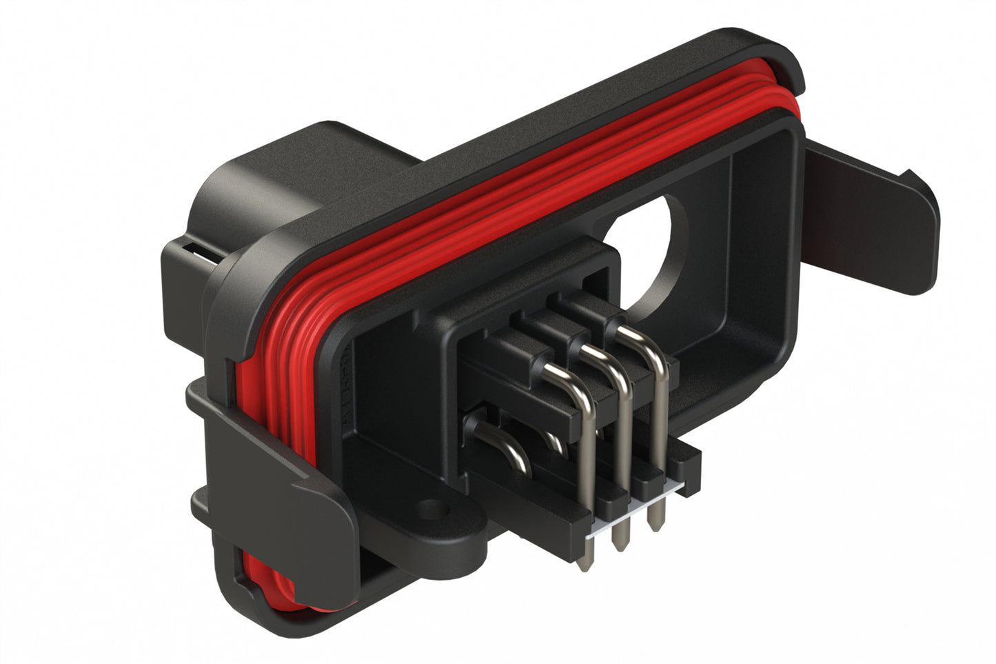 AT13-6P-SBH03-TNC01 6 Position PCB Receptacle Header, TNC Panel Mount, Right Angle, Size 16 Pin Contacts,, Nickel/Tin Plating, Black.  Use with Armor IPX™ Small Enclosures, AT Connectors