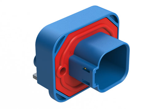 AT13-6P2-BM02BLU 6 Position Right Angle Flange Mount PCB Receptacle, Potted, Blue, Gold Plated Contacts Included