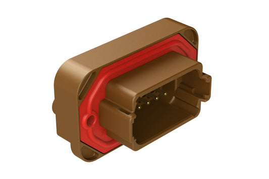 AT15-12PD-BM01 12 Position Flange Mount PCB Receptacle, Brown, Gold Plated Contacts Included. Keyed D. DT15-12PD-G003