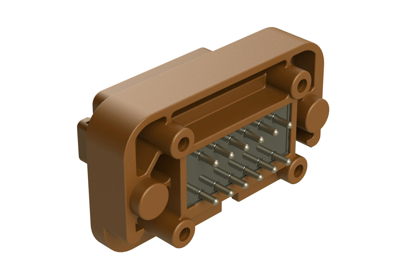 AT15-12PD-BM04 12 Position Flange Mount PCB Receptacle, Potted, Brown, Tin Plated Contacts Included. Keyed D. DT15-12PD-B028