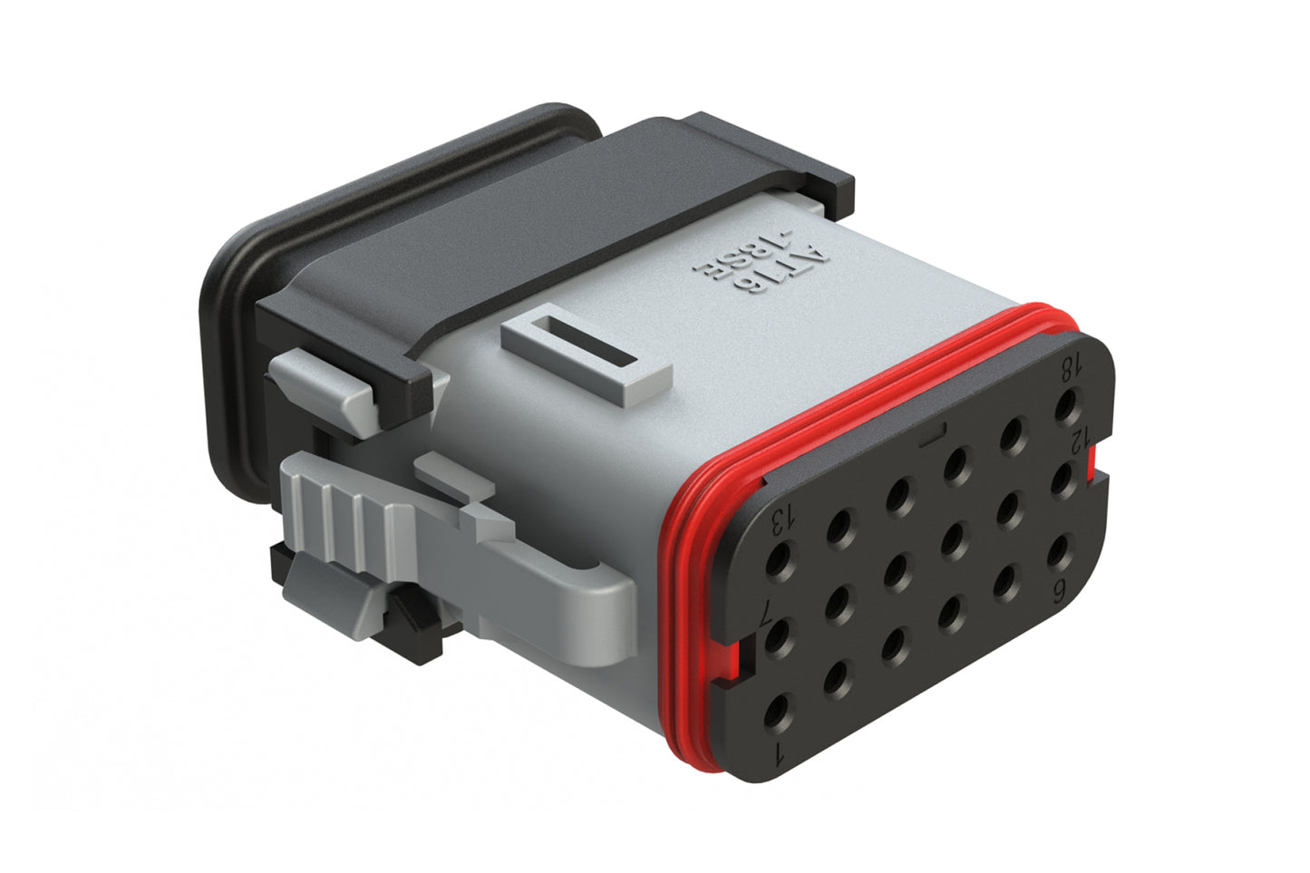 AT16-18SE-EKSR02 18 Position Plug with Strain Relief End Cap, Keyed E, Grey
