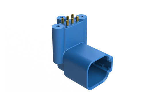 ATF13-6P2-BM31BLU Board Mount Header, Right Angle, AT, 6 Pin, 3X Self-Threading, Extended Height, Gold Plated Contacts, P2 key