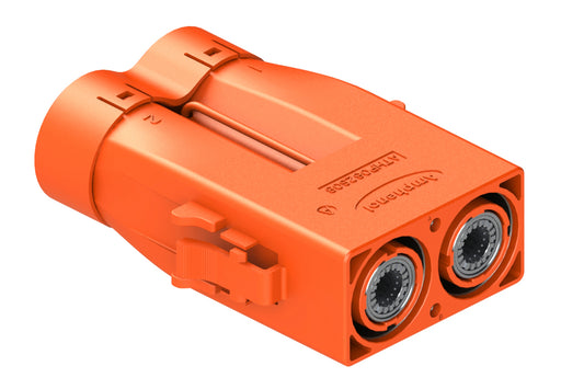 ATHP062S08EL16-50S1 2 position Plug with EMC Shielding, 8mm Power Contact, 180 A, 50mm² Power Cable, #16 Signal Contact, 15.5-16.5mm Cable OD Range. Contacts included