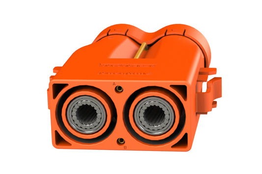 ATHP062S08NL16-50S1 2 position Standard Plug with High Voltage Interlock Loop, 8mm Power Contact, 180 A, 50mm² Power Cable, #16 Signal Contact, 15.5-16.5mm Cable OD Range. Contacts included