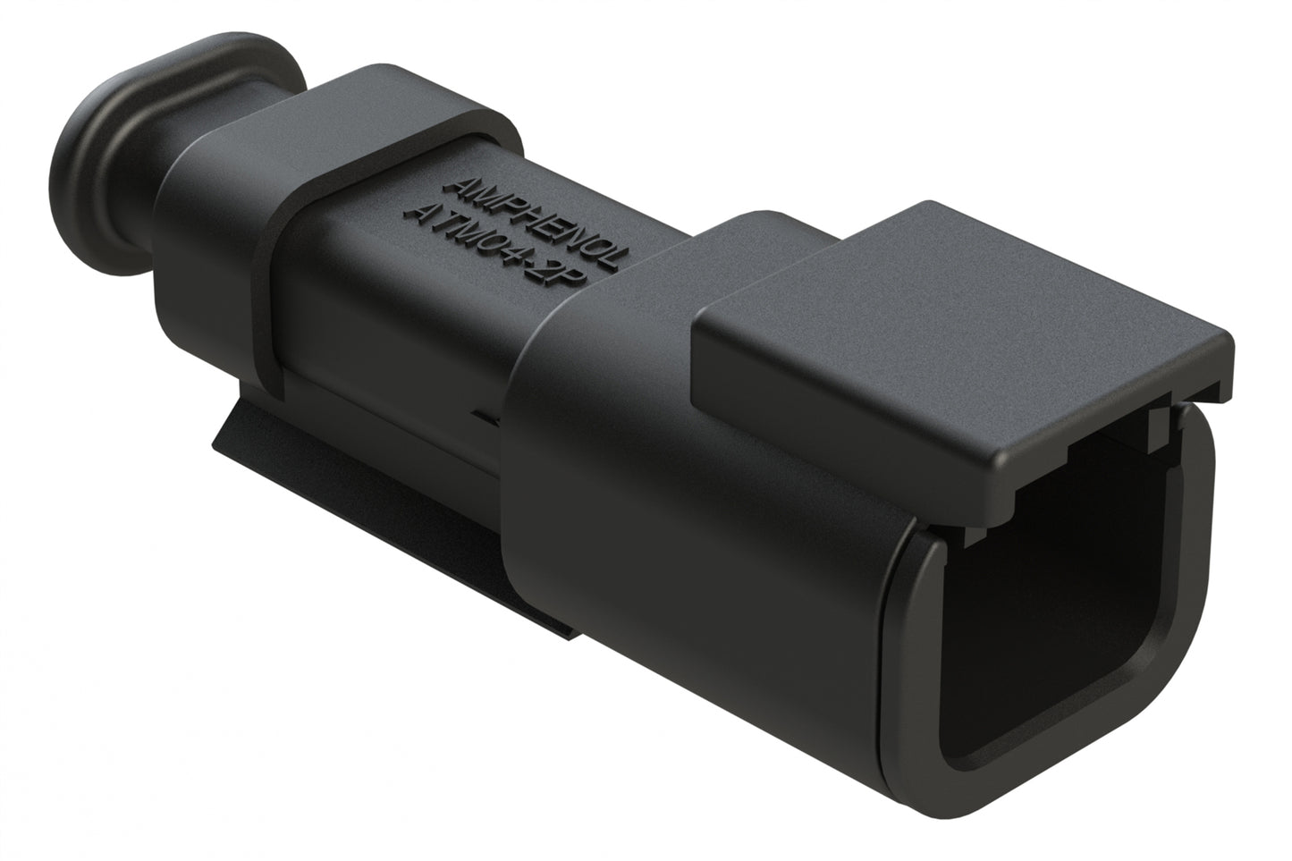 ATM04-2P-SR01BK 2 Position, Receptacle, Pin, Standard Diameter Rear Seal (Red), SR01 Strain Relief, Black Body (Requires Wedgelock AWM-2P.). DTM04-2P-EE03