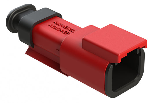 ATM04-2P-SR01RD 2 Position, Receptacle, Pin, Standard Diameter Rear Seal (Red), SR01 Strain Relief, Red Body (Requires Wedgelock AWM-2P.)