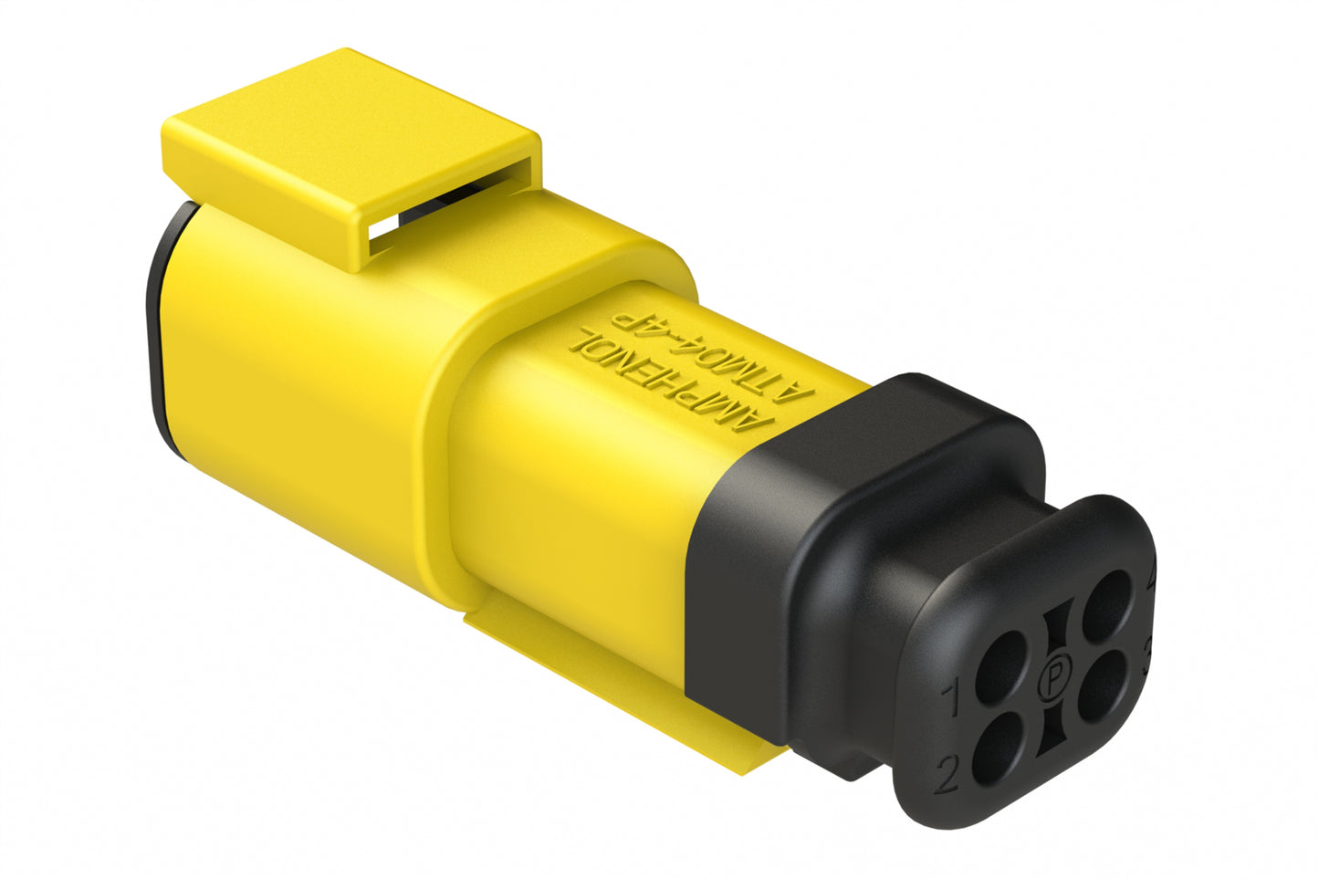 ATM04-4P-SR01YL 4 Position, Receptacle, Pin, Standard Diameter Rear Seal (Red), SR01 Strain Relief, Yellow Body (Requires Wedgelock AWM-4P.)
