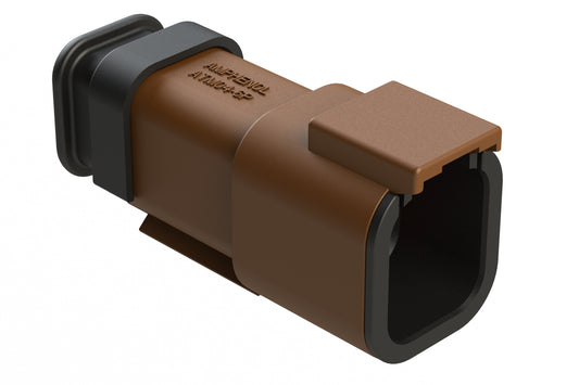 ATM04-6P-SR01BN 6 Position, Receptacle, Pin, Standard Diameter Rear Seal (Red), SR01 Strain Relief, Brown Body (Requires Wedgelock AWM-6P.)